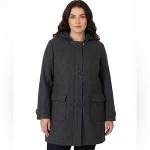 WOOLRICH Gray Pinstripe Wool Hooded Parka Coat Jacket 2XL